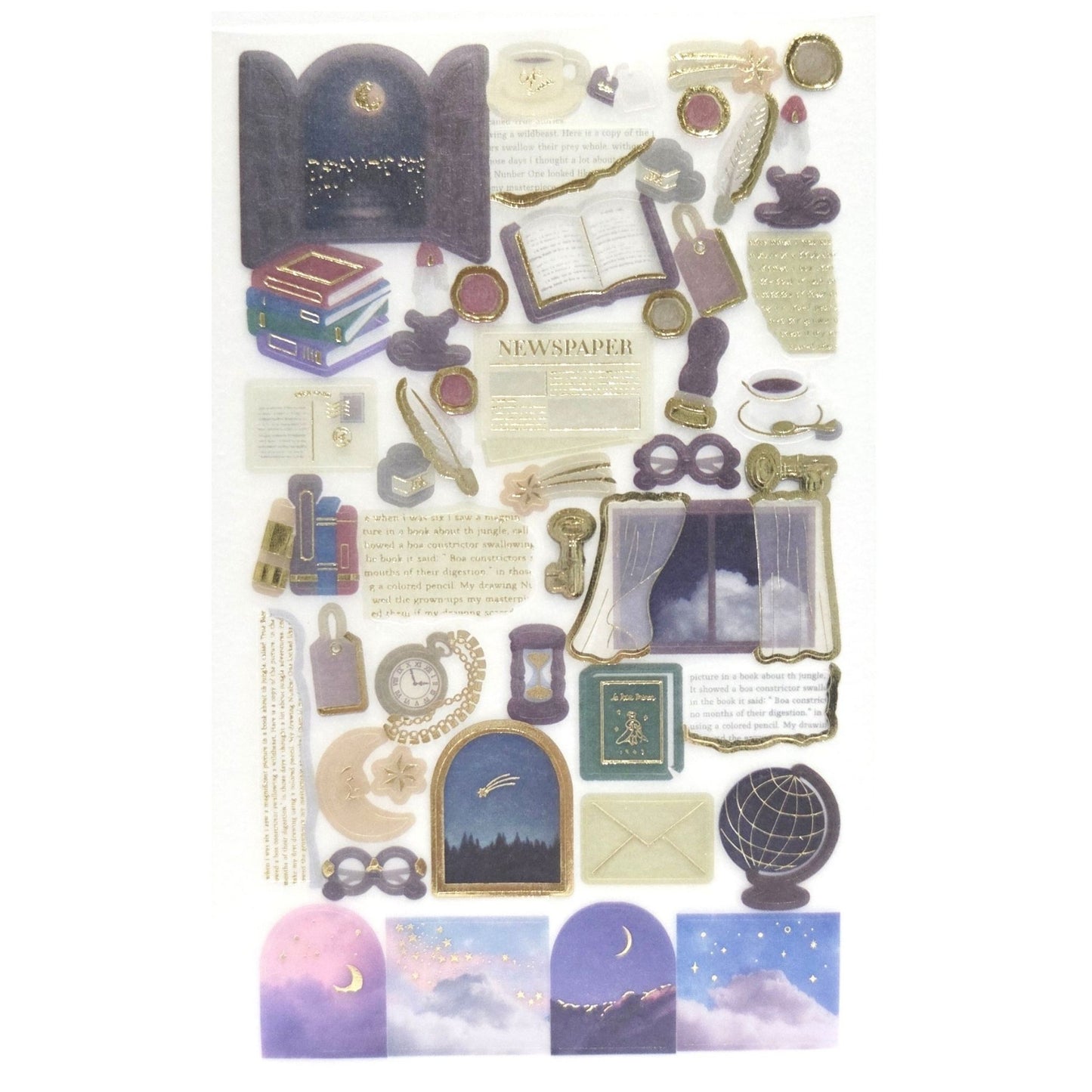 Vintage Gold Foil Sticker - Midnight  Study