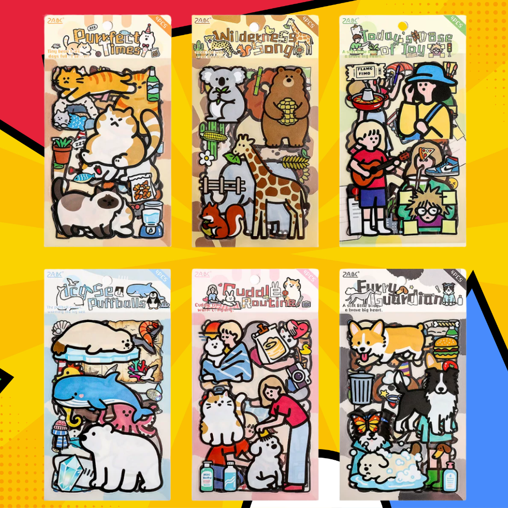 Cute PET Sticker (4 Sheets/Pack)